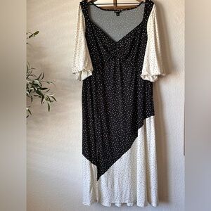 Torrid Polka Dot Colorblock Maxi Classic Flattering Dress Black White Size 2X